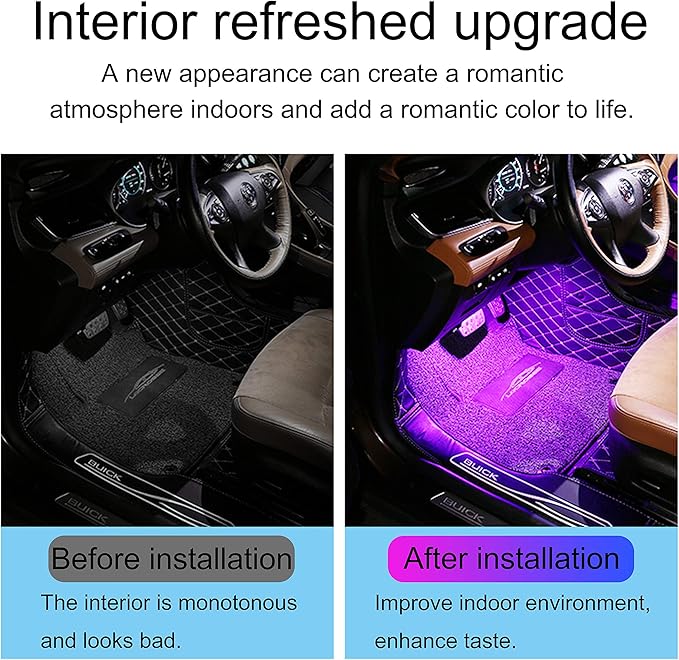 RGB Car Footwell Ambient Lighting Kit 16.7 Millions Colors Sound Active Music Sync APP Control DC Line Car Interior Multicolored Footwell Atmosphere Light