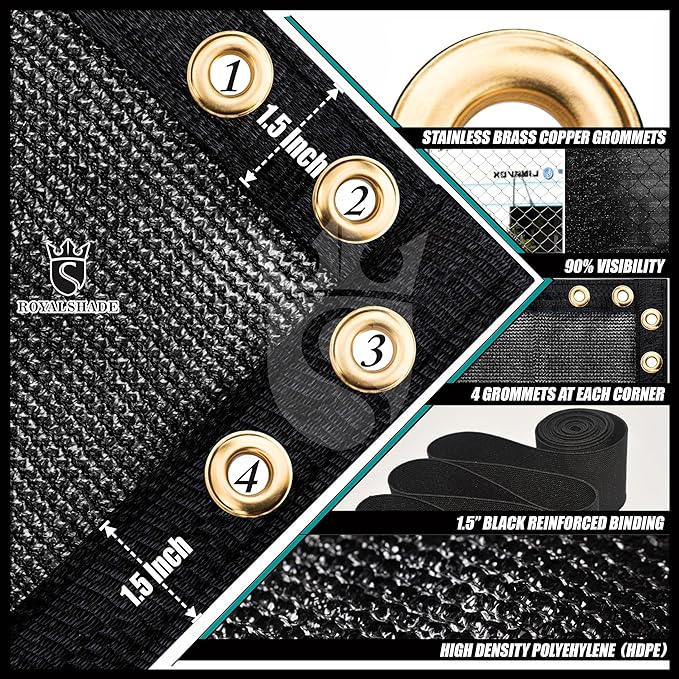 Royal Shade Custom Size 5' x 118' Black Fence Privacy Screen Windscreen Cover Netting Mesh Fabric Cloth - Cable Zip Ties Included (We Make Custom Size)