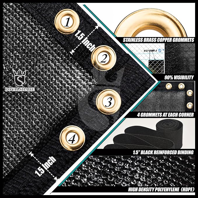 Royal Shade Custom Size 5' x 101' Black Fence Privacy Screen Windscreen Cover Netting Mesh Fabric Cloth - Cable Zip Ties Included (We Make Custom Size)