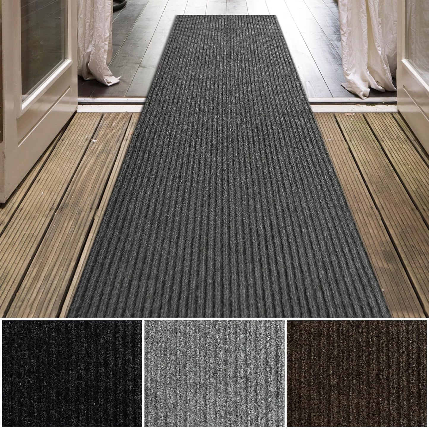 iCustomRug Spartan Weather Warrior Duty Indoor/Outdoor Utility Ribbed in 3ft,4ft,6ft Widths 70 Custom Sizes with Natural Non-Slip Rubber Backing 4'X7' in Charcoal