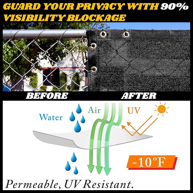 Royal Shade Custom Size 6' x 97' Black Fence Privacy Screen Windscreen Cover Netting Mesh Fabric Cloth - Cable Zip Ties Included (We Make Custom Size)