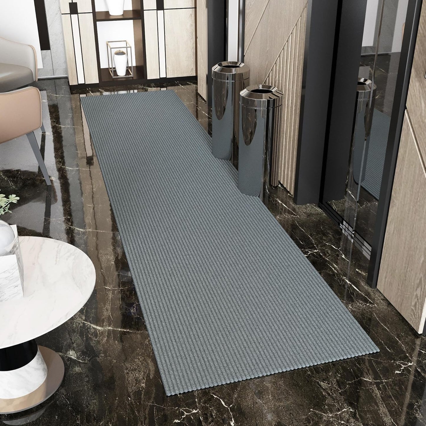 Ottomanson 3'11" x 14' Hallway Runner with Scraper Pile - Extra Durable Non-Slip Rug Mat for Indoor & Outdoor Use - Ideal for Kitchen, Entryway & Garage - High-Traffic Carpet, Gray