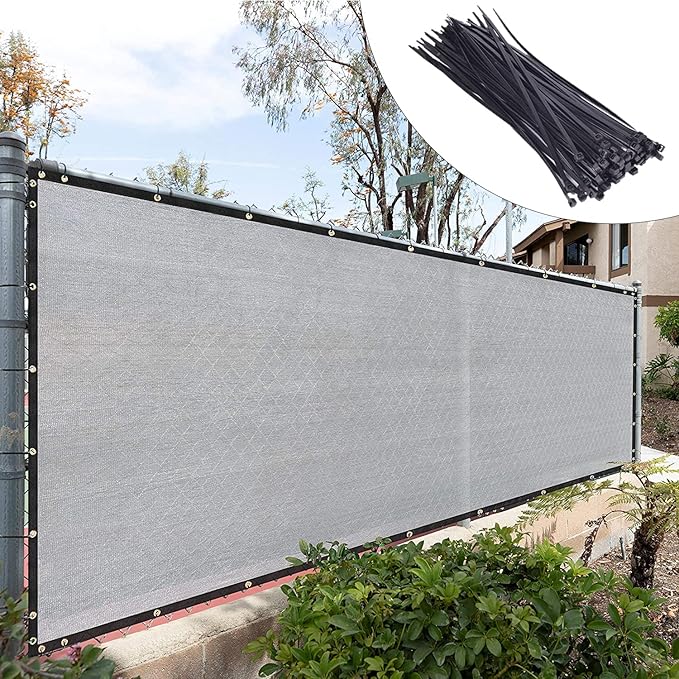 Royal Shade Custom Size 5' x 196' Grey Fence Privacy Screen Windscreen Cover Netting Mesh Fabric Cloth - Cable Zip Ties Included (We Make Custom Size)