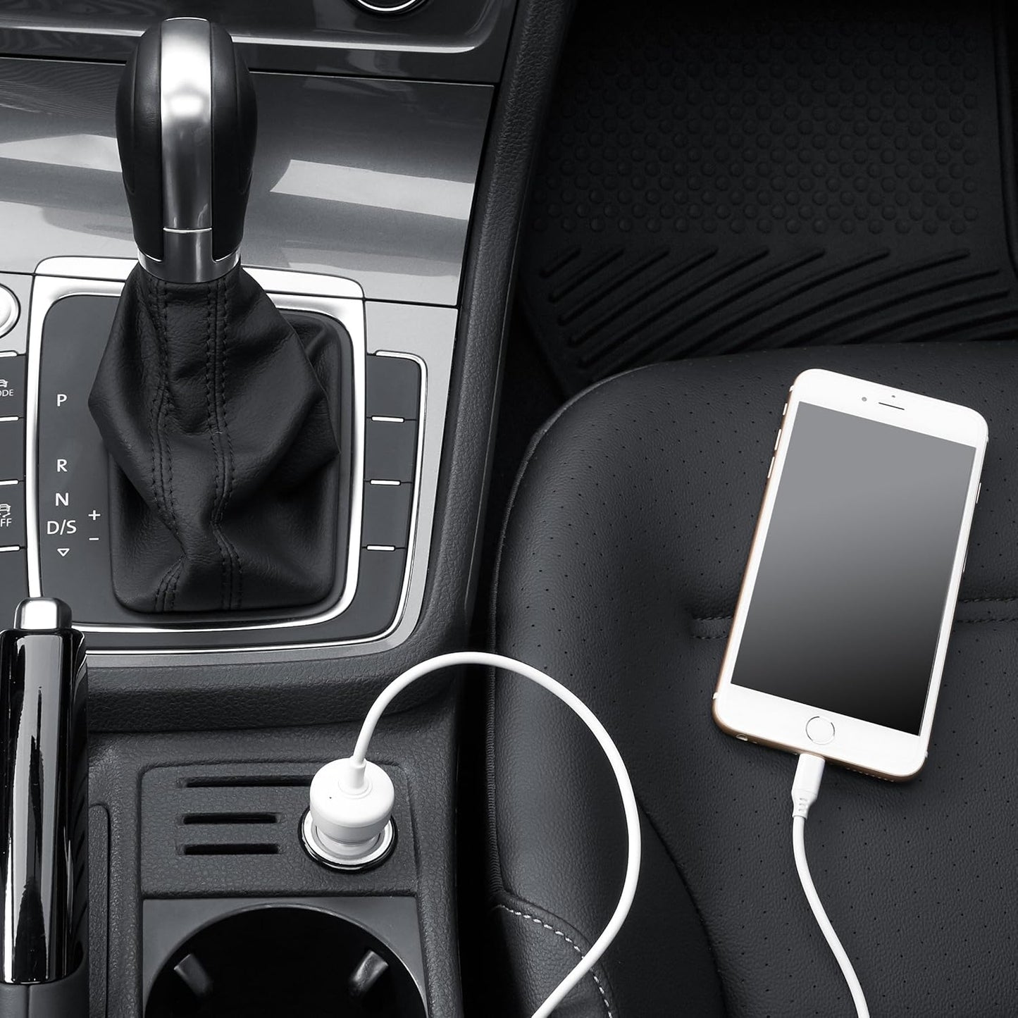 Amazon Basics 12W (5V, 2.4A) Car Charger with Lightning Cable (Straight) for iPhone and Apple Devices, 3 ft - Black
