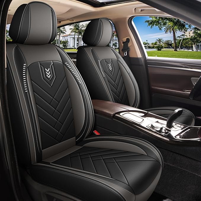 AOMSAZTO Front Seat Covers Fit for Nissan Rogue Sport 2017-2022 Waterproof Faux Leather Car Seat Cover Compatible with Airbag(2PCS Front, Black&Grey)