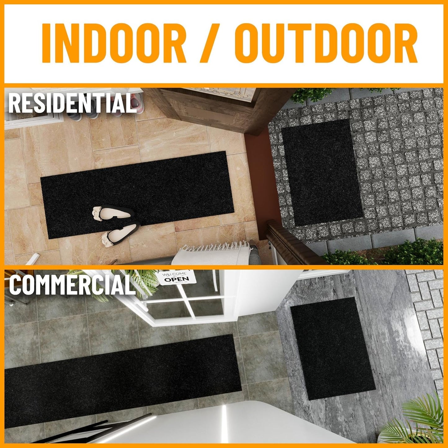 Ottomanson 6'6" x 2' Hallway Runner with Scraper Pile - Extra Durable Non-Slip Rug Mat for Indoor & Outdoor Use - Ideal for Kitchen, Entryway & Garage - High-Traffic Carpet, Black