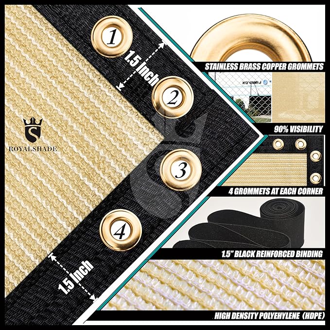 Royal Shade Custom Size 6' x 150' Beige Fence Privacy Screen Windscreen Cover Netting Mesh Fabric Cloth - Cable Zip Ties Included (We Make Custom Size)