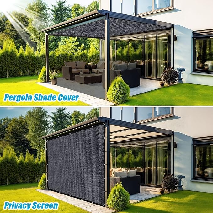 Amagenix 90% Sun Shade Cloth with Grommets, 5' x 6' Pergola Replacement Shade Cover Canopy Privacy Screen for Outdoor Patio Garden, Blue Gray (We Customized)