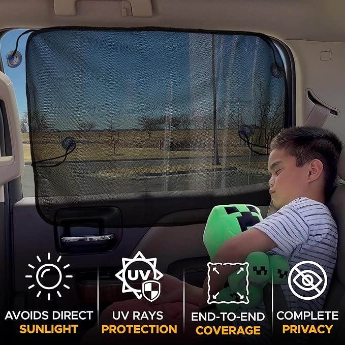 EcoNour Magnetic Car Sun Shade Side Window (2 Pack) | Rear Window Sun Shade, Blocks Harmful UV Rays | Ensures Privacy Protection | Baby Travel Accessories | Magnetic Curtain for Baby and Kids