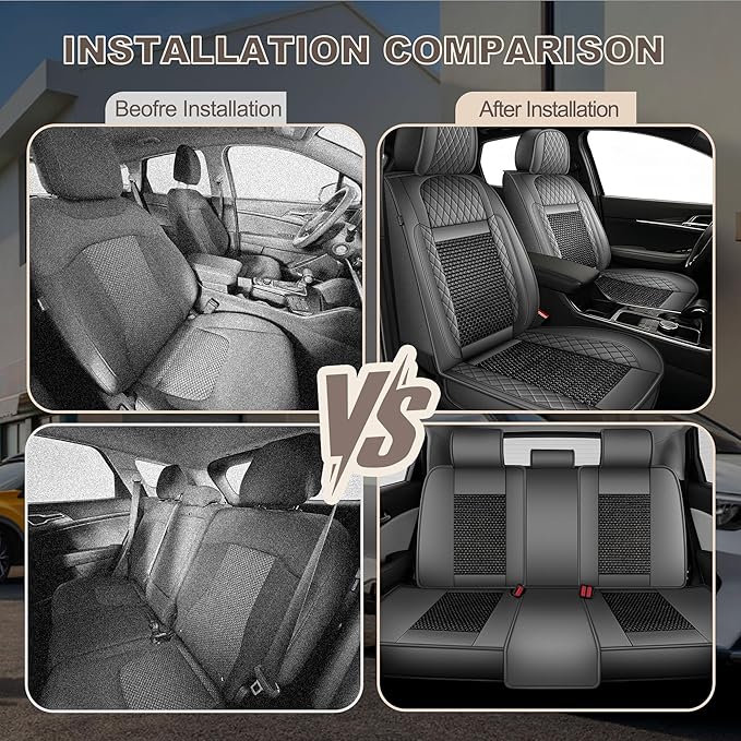 TTX LIGHTING for Chevy Malibu 2009-2026 Car Seat Covers, Breathable Ice Silk & Leather Seat Protector, Cool & Anti-Sweat for Long Driving, Airbag Compatible, 5 Seats Full Set (Black&Gray)