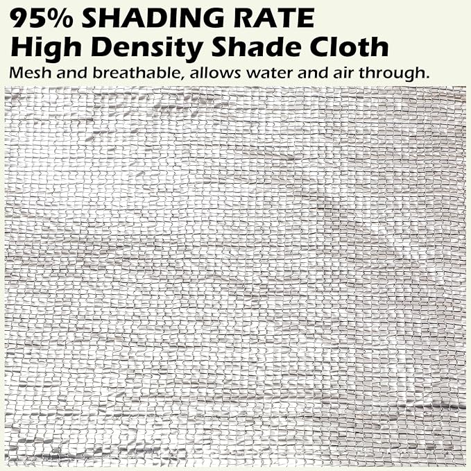 95% Sun Block Heavy Duty Aluminum Foil Shade Cloth with Grommets,8ft x 10ft, Mesh Sun Block Fabric Cover, Canopy, Privacy Screen for Outdoor Patio, Garden, Backyard, Silver