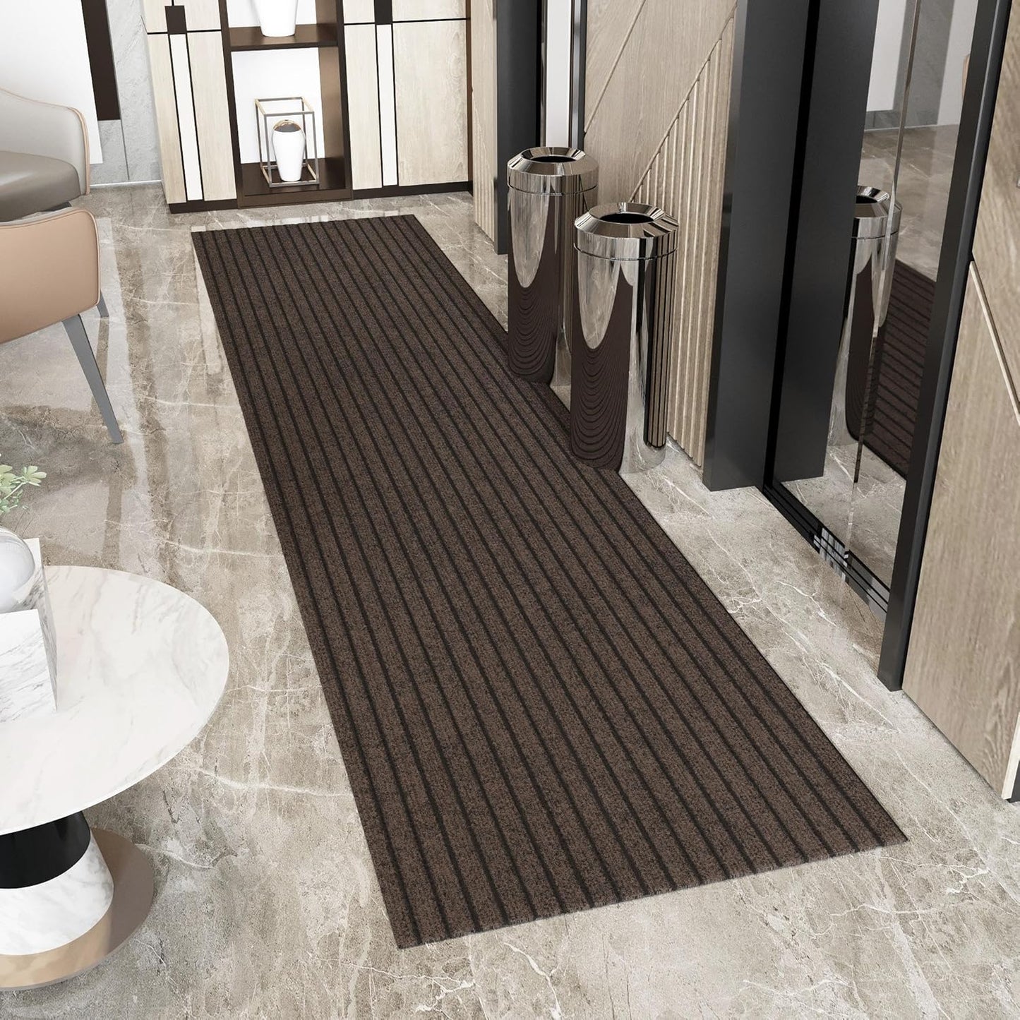 Ottomanson 2'7" x 17' Hallway Runner with Scraper Pile - Extra Durable Non-Slip Rug Mat for Indoor & Outdoor Use - Ideal for Kitchen, Entryway & Garage - High-Traffic Carpet, Brown