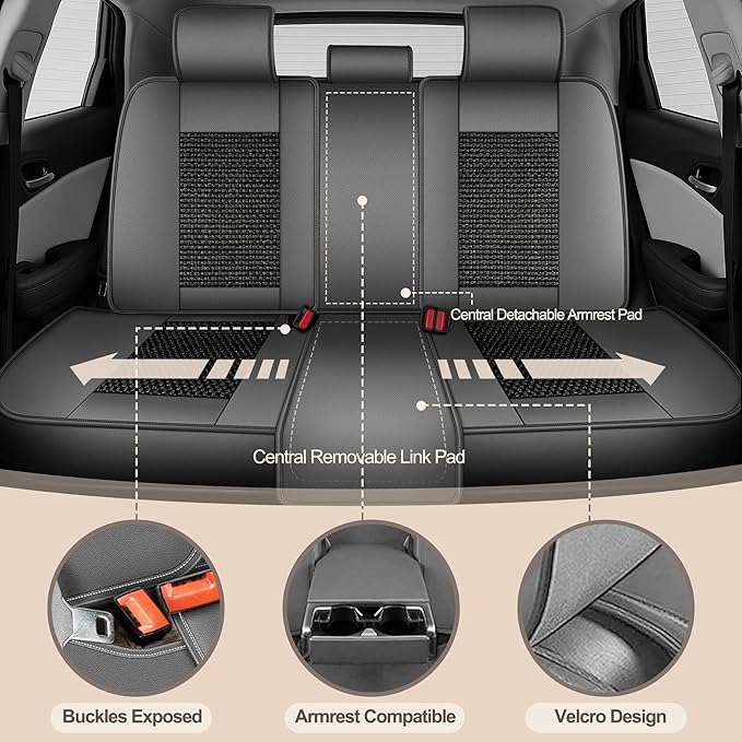 TTX LIGHTING for VW Taos 2022-2026 Car Seat Covers, Breathable Ice Silk & Leather Seat Protector, Cool & Anti-Sweat for Long Driving, Airbag Compatible, 5 Seats Full Set (Black&Gray)