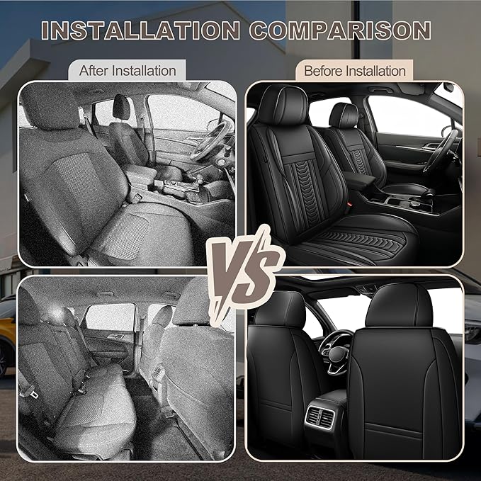 TTX LIGHTING for Kia Forte 2010-2026 Seat Covers: Waterproof Leather Seat Protector with Airbag Compatible (2 Front Seats,Black)