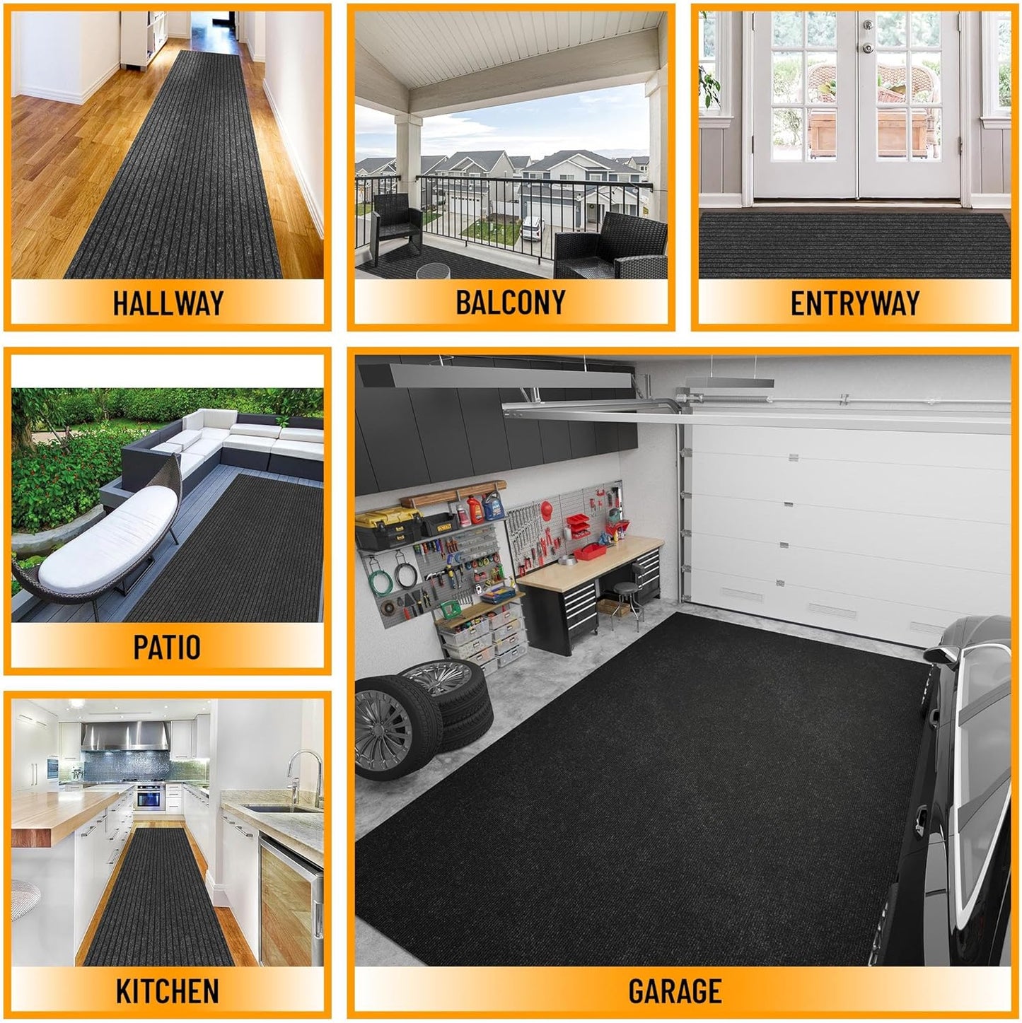 Ottomanson 2' x 48' Hallway Runner with Scraper Pile Extra Durable Non-Slip Rug Mat for Indoor & Outdoor Use - Ideal for Kitchen, Entryway, Patio & Garage - High-Traffic Carpet, Black