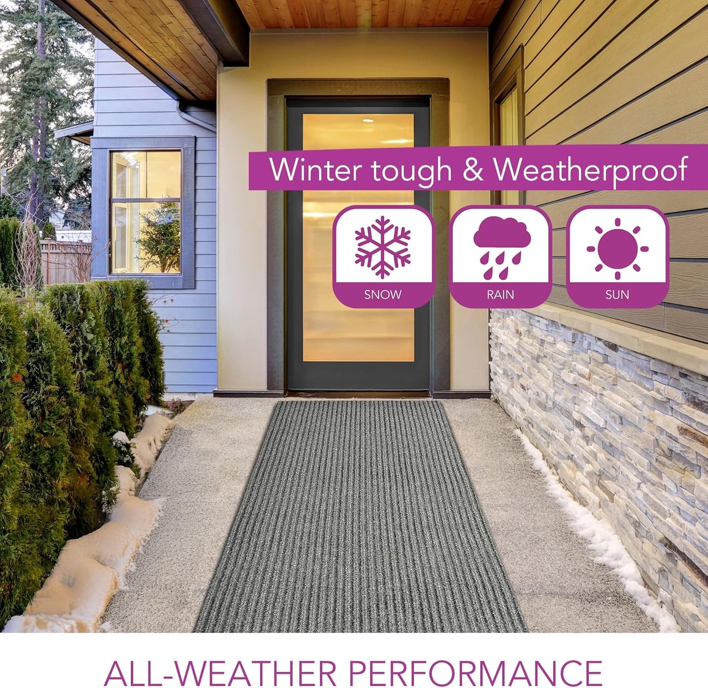 iCustomRug Spartan Weather Warrior Indoor/Outdoor Utility Ribbed Carpet Runner with Non-Slip Thermoplastic Rubber Backing, 3ft X 7ft in Grey