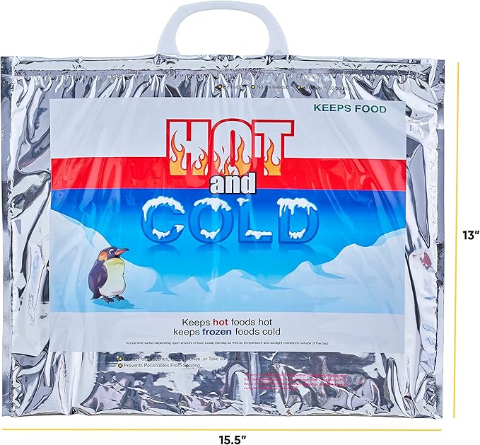 Superio Hot and Cold Insulated Bags for Food Delivery, Grocery Shopping Bags, Food Storage for Hot and Frozen Food for Travel, Disposable Cooler Bag, Reinforced Thermal Lunch Bag (5, 15.5"x13")
