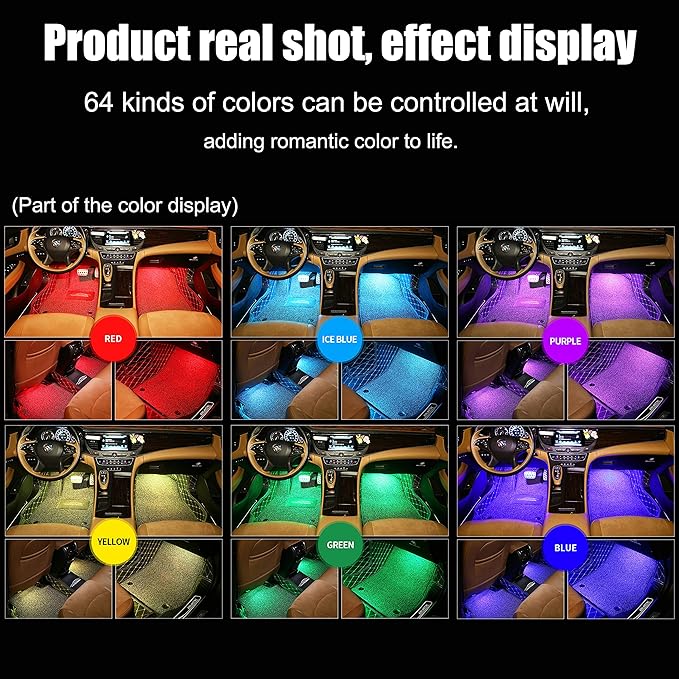 RGB Car Footwell Ambient Lighting Kit USB 16.7 Millions Colors Sound Active Music Sync APP Control Car Interior Multicolored Footwell Atmosphere Light
