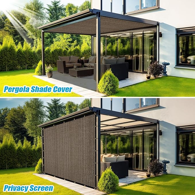 Amagenix 90% Shade Fabric 7'X 15' Mocha Sun Shade Cloth with Grommets for Pergola Replacement Shade Cover Canopy, Heavy Duty, Cable Zip Ties Included (We Customized)