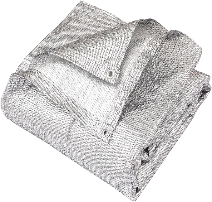 95% Sun Block Heavy Duty Aluminum Foil Shade Cloth with Grommets,10ft x 18ft, Mesh Sun Block Fabric Cover, Canopy, Privacy Screen for Outdoor Patio, Garden, Backyard, Silver