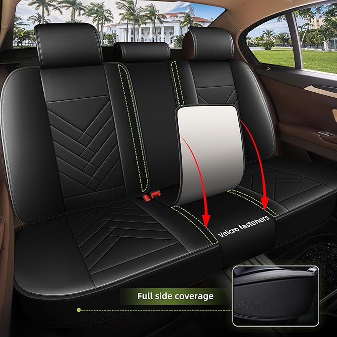 AOMSAZTO Car Seat Cover for Chevrolet Chevy Equinox 2007-2025 2026 Full Set, Leather Car Seat Protector Waterproof, Non Slip Car Seat Cushion, Interior Seat Covers Automotive Accessories - Black