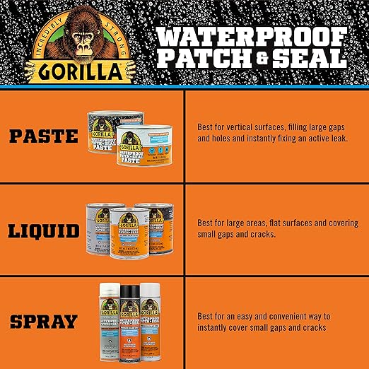 Gorilla Patch & Seal Liquid Rubber Waterproof Sealant, White, 32 Ounce (Pack of 6) - Seals Out Water, Air, and Moisture