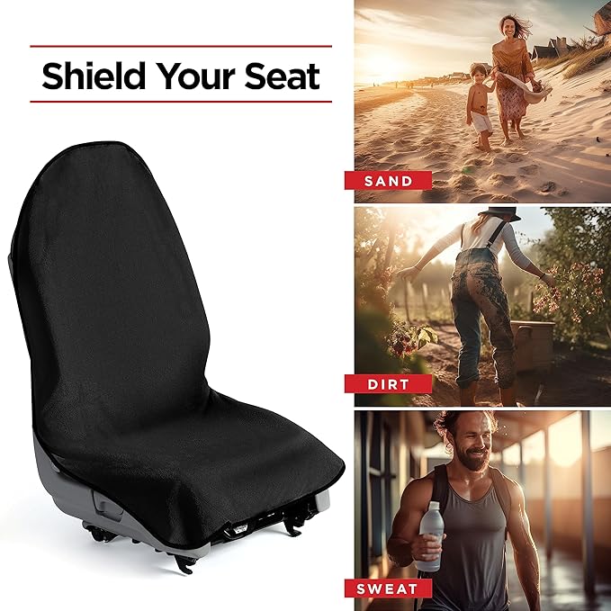 lebogner Waterproof Sweat Towel Car Seat Cover for Post Gym Workout, Running, Swimming, Beach and Hiking, Universal Fit Anti-Slip Bucket Seat Protector for Cars, SUVs and Trucks, Machine Washable