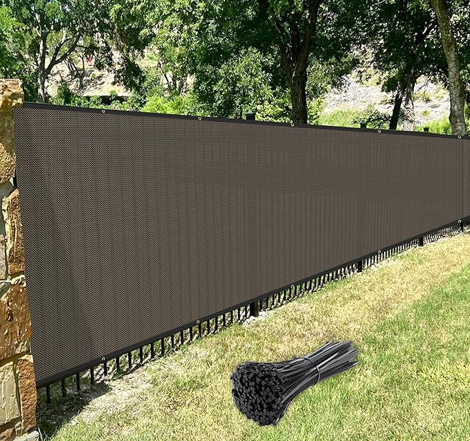 Windscreen4less Privacy Fence Screen Heavy Duty Windscreen Fencing Mesh Fabric Shade Net Cover with Brass Grommtes for Outdoor Wall Garden Yard Pool Deck, 8'x34' Brown