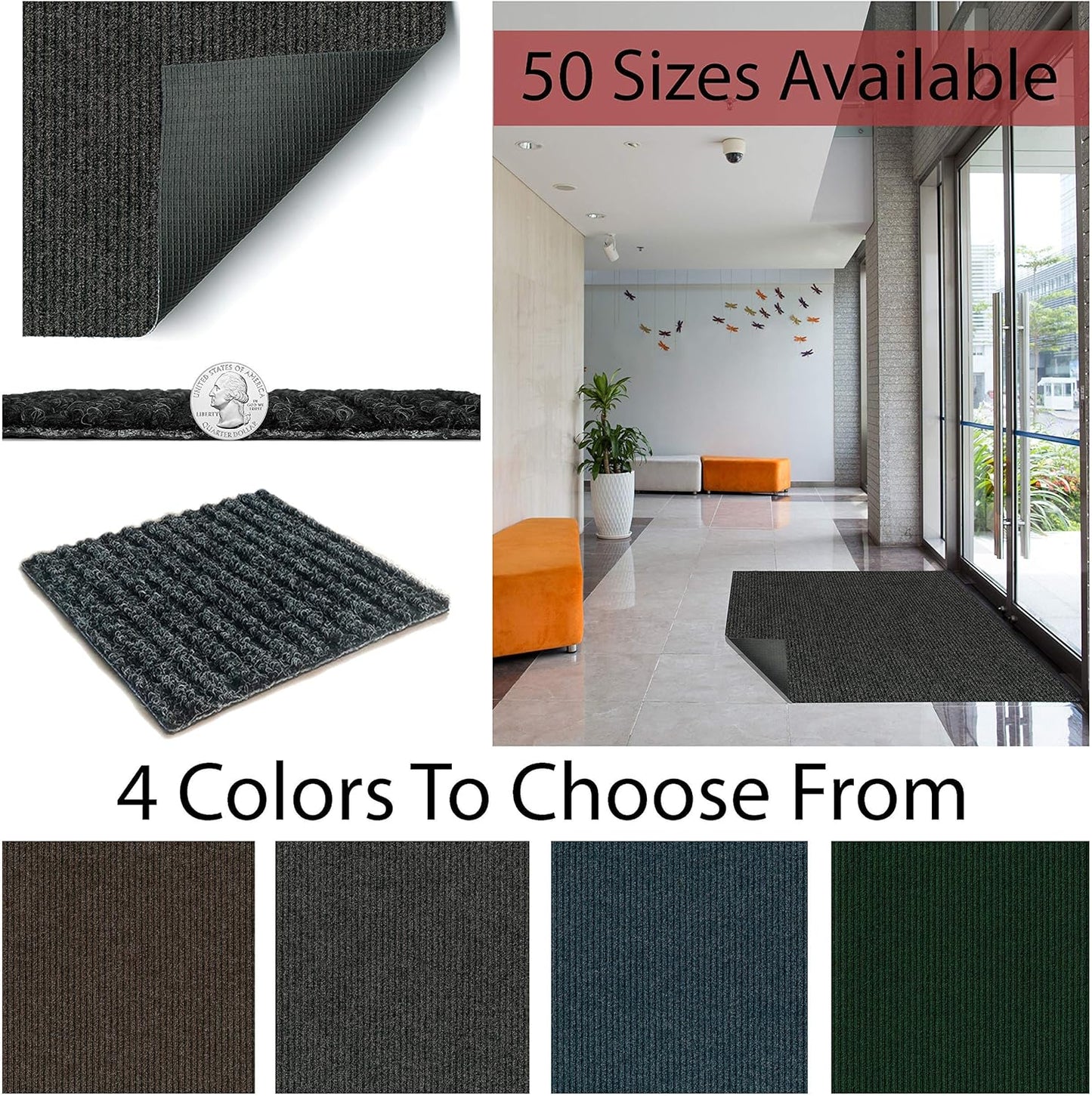 KOECKRITZ Heavy Duty Durable All Weather Indoor/Outdoor Non Slip Entrance Mat Rugs and Runners for Office Business Building Home Garage Front Door (5' x 13', Brick)