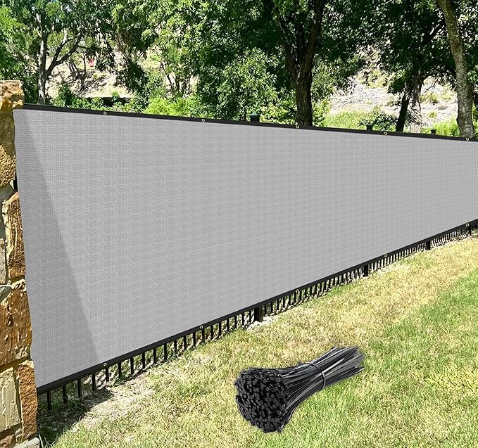 Windscreen4less Privacy Fence Screen Heavy Duty Windscreen Fencing Mesh Fabric Shade Net Cover with Brass Grommtes for Outdoor Wall Garden Yard Pool Deck, 8'x210' Light Gray