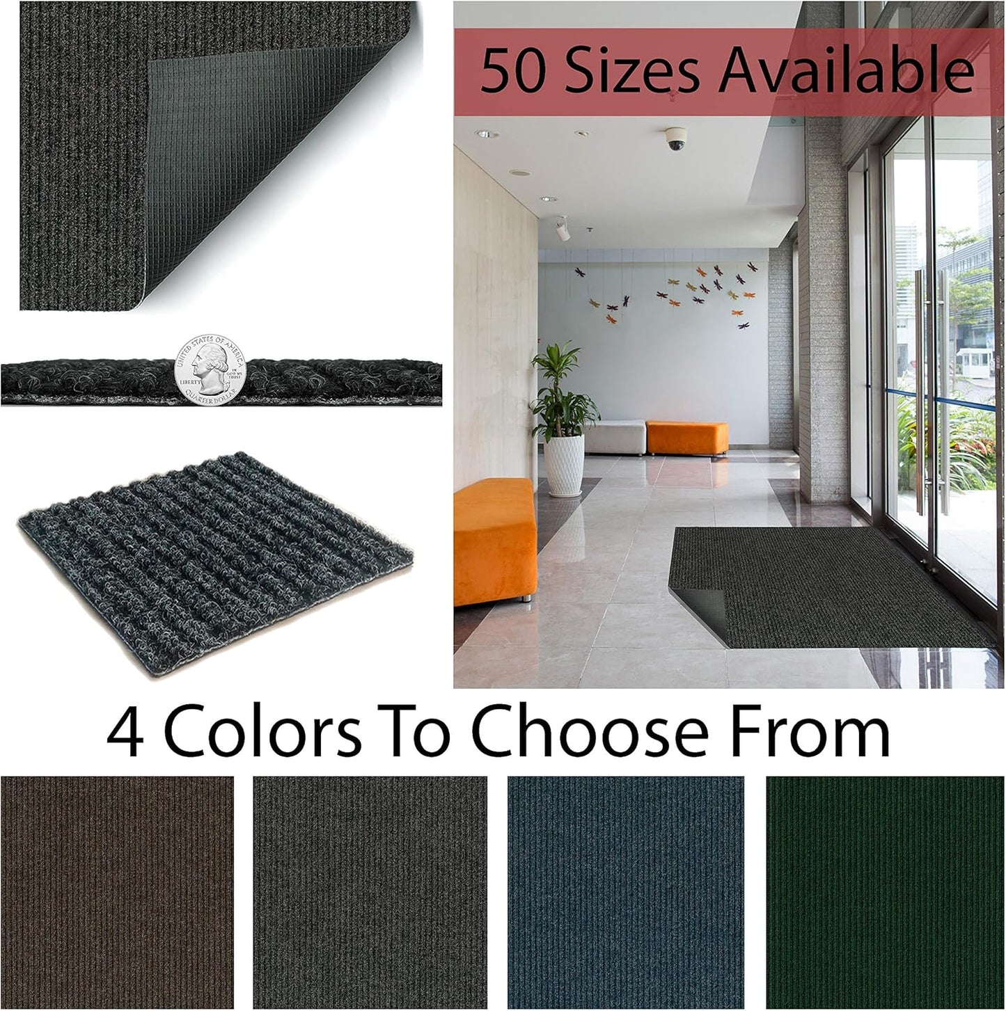 KOECKRITZ Heavy Duty Durable All Weather Indoor/Outdoor Non Slip Entrance Mat Rugs and Runners for Office Business Building Home Garage Front Door (6' x 16', Blue)