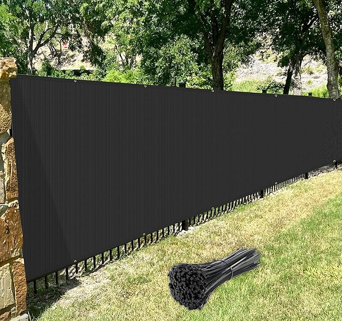 Windscreen4less Privacy Fence Screen Heavy Duty Windscreen Fencing Mesh Fabric Shade Net Cover with Brass Grommtes for Outdoor Wall Garden Yard Pool Deck, 8'x32' Black